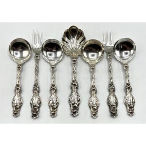 7-piece Hors d'Oeuvre Set, Richly Decorated With Flowers And Reeds