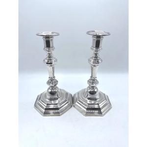Pair Of 18th Century Candlesticks In Sterling Silver