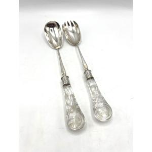 Solid Silver And Glass Salad Servers By Puiforcat