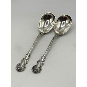 Pair Of Sterling Silver Serving Spoons By Queillé