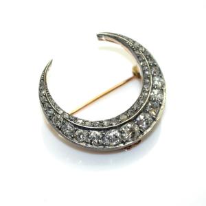 Diamond Crescent Moon Brooch