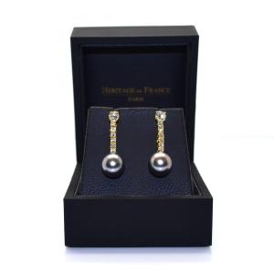Diamond And Pearl Pendant Earrings