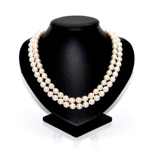 Double Strand Pearl And Diamond Vintage Necklace