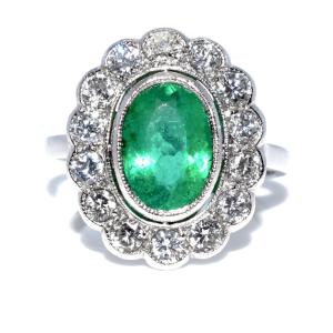 Art Deco Diamonds And Emerald Cluster Ring