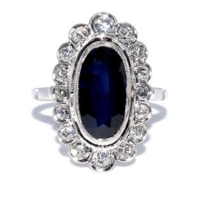 Art Deco Diamonds And Sapphire Cluster Ring