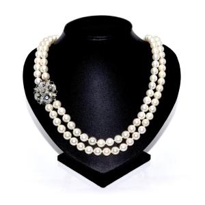 Double Strand Pearl And Diamond Necklace