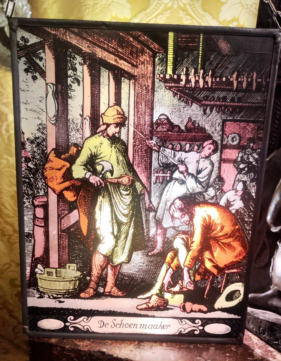 coppia di piccole vetrate tedesche