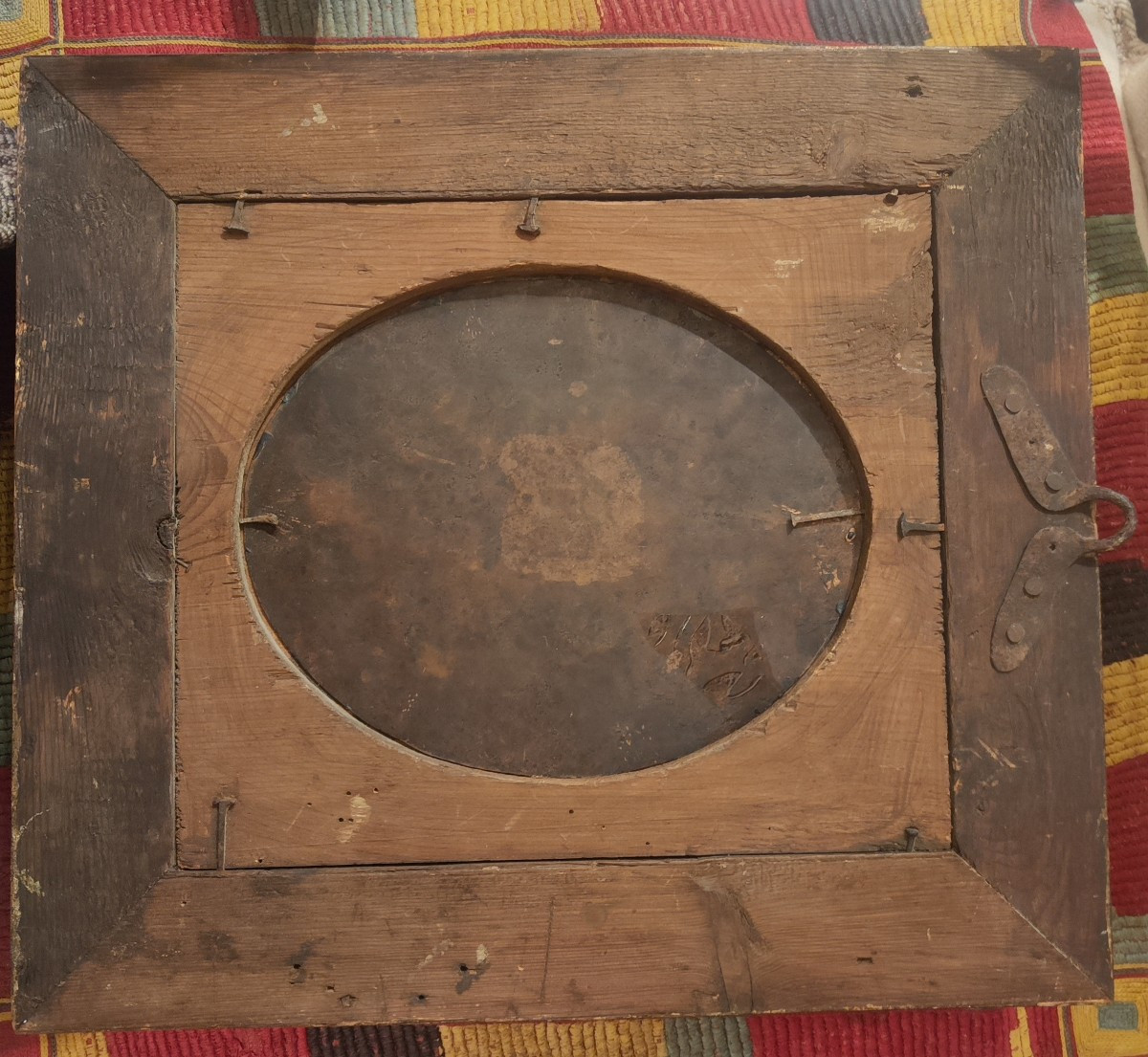 Quadro su ranepittura su rame raffigurante San Benedetto e San Francesco ai lati di madonna con-photo-3