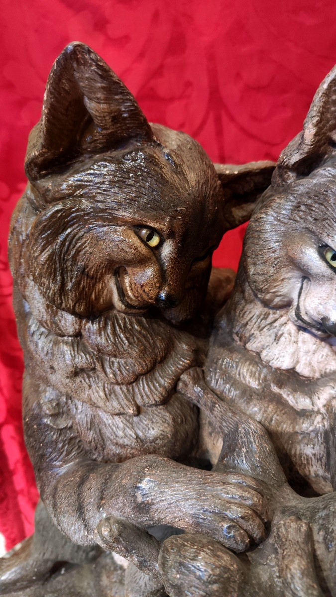 Famiglia di gattifamiglia di gatti, scultura in terracotta probabilmente austriaca-photo-2