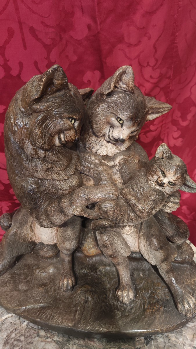 Famiglia di gattifamiglia di gatti, scultura in terracotta probabilmente austriaca-photo-1
