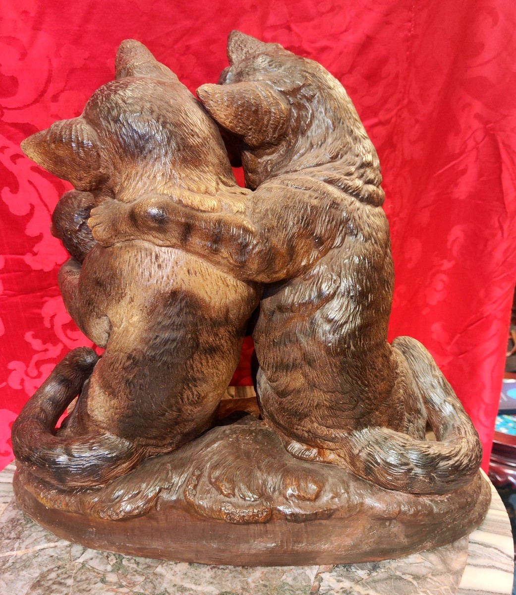 Famiglia di gattifamiglia di gatti, scultura in terracotta probabilmente austriaca-photo-2