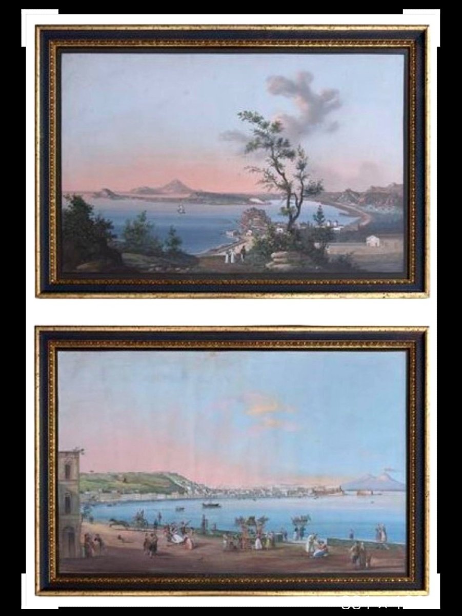 Grand tour gouaches 2 Vedute di Napoli e Pozzuoli 