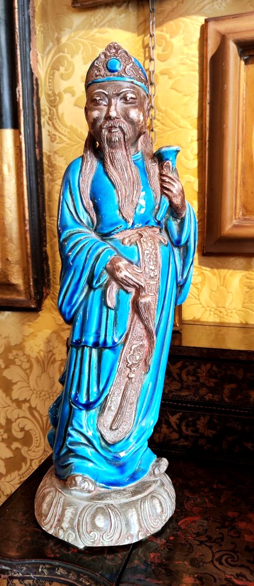 Coppia di statuine cinesicoppia di saggi cinesi,maiolica smaltata oggetti decorativi ad imitazi-photo-4