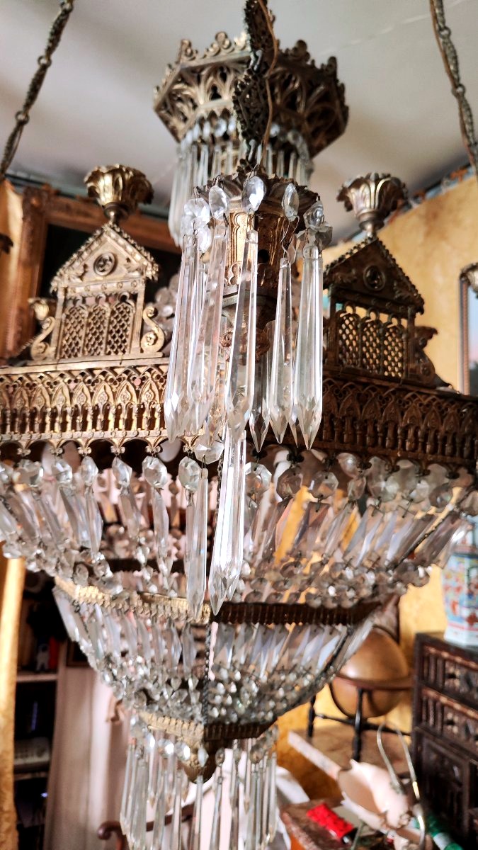 Lampadario  bronzo e cristalli -photo-3