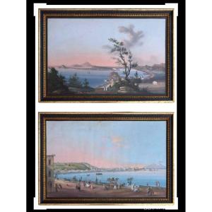 Grand tour gouaches 2 Vedute di Napoli e Pozzuoli 
