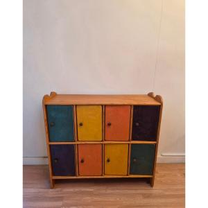Solid Wood Storage/workshop Cabinet With Polychrome Doors, 1960s/1970s