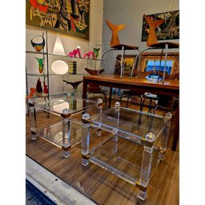 Pair Of Plexiglass And Glass Side Tables – 1970s