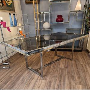 Dining Table Attributed To Romeo Rega Chrome And Brass Italian Design 1970s