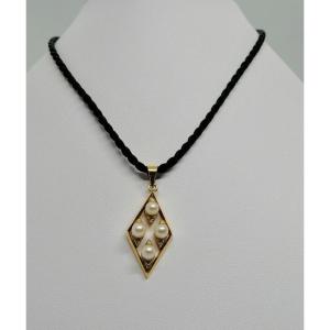 Gold Pendant, Openwork Lozenge Shape, And Cultured Pearls, 1940-60.