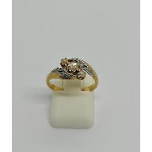 Gold Ring, Wave Shape, Diamond Roses, Fine Pearls, Art Nouveau, Circa 1900.