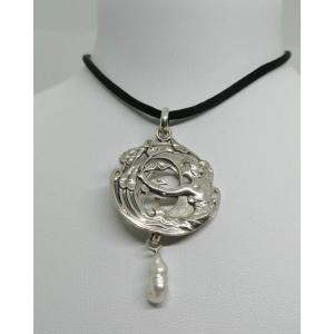 Silver Pendant, Openwork, Decor Of Woman With Bangles, Art Nouveau, 1900.