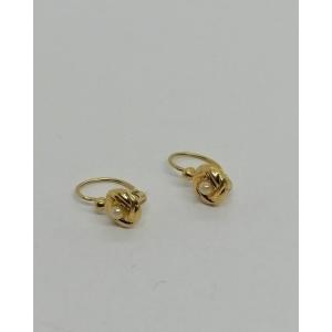 Gold Earrings, Child's Model, Imitation Pearl, 1930-40.