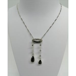 Silver Negligee Necklace With Crown And Set With Garnet Drops, 1900, Art Nouveau.