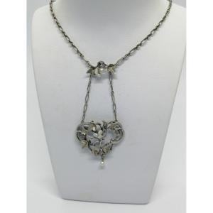 Necklace, Ivy Motif, Fine Baroque Pearls, Rare Typical Art Nouveau Model, Circa 1880