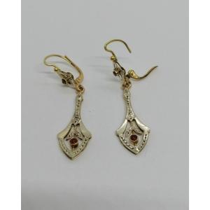 Two-tone Gold, Glass Paste And Pre-art Deco Earrings, Circa 1920.