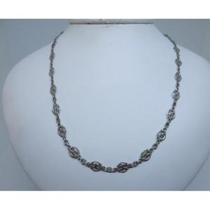 Solid Silver Necklace, Antique Worked Link, 1900-20.