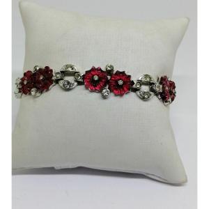 Bracelet With Red Glass Paste Flowers, Circa 1930.