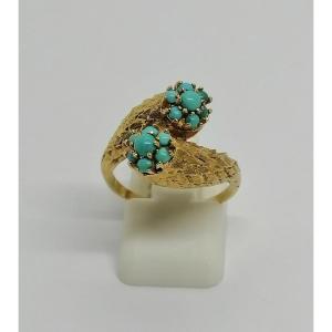 Yellow Gold Ring, In The Style Of Cornucopias And Set With Turquoise, Circa 1930-40.