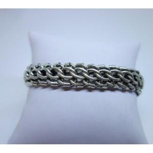 Solid Silver Bracelet, Hollow Link With Swiss Medal Charm, 1900-30.