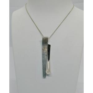 Silver Pendant With Hammered Motif And Cultured Pearl, And Chain, Signed Daniel Vior, Barcelona.