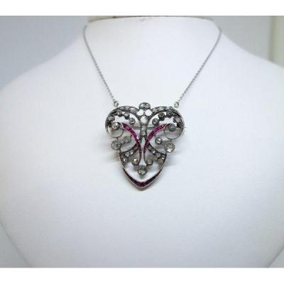Art Nouveau White Gold Brooch Or Necklace