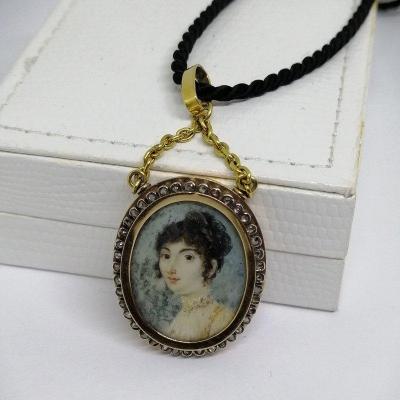 Gold Pendant With Painted Miniature.