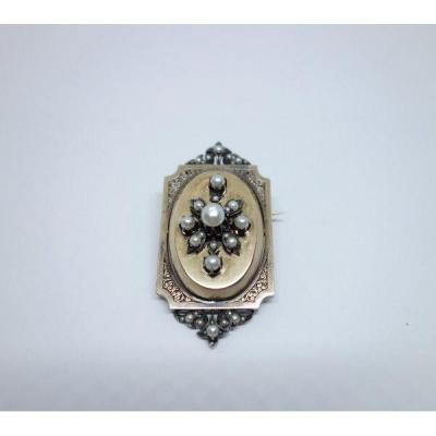 Brooch-pendant In Rose Gold, Fine Pearls And Miniature.