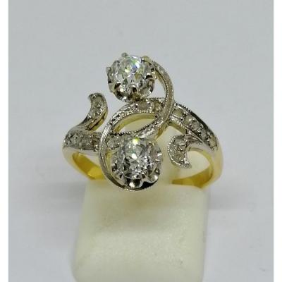 You And Me Ring With Diamonds, Art Nouveau.