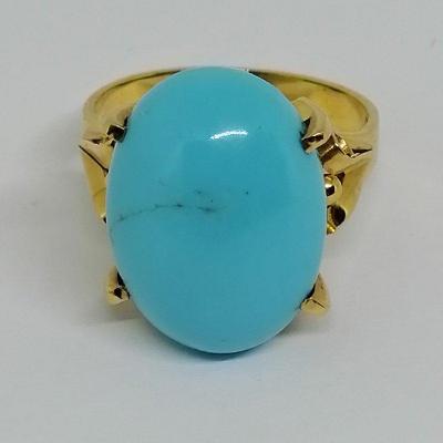 Gold Ring With Big Turquoise.