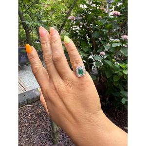 Art Deco Ring – Platinum, Emerald & Diamonds
