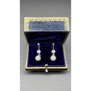 Art Nouveau Platinum And White Gold Drop Earrings.