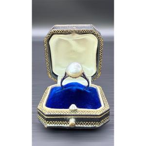 Belle époque Ring In White Gold And Platinum, Set With A Fine Pearl.
