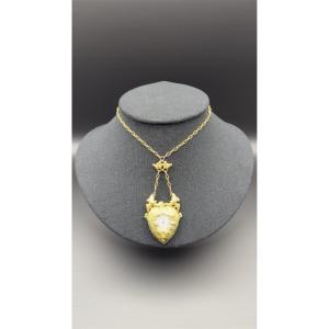 Art Nouveau Pendant Watch Signed R. Sandoz With Chain (set).