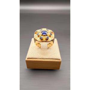 Tank Ring In 18-carat Yellow Gold And Sapphires