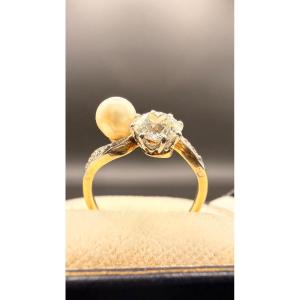 Art Nouveau "toi Et Moi" Ring In 18-carat Gold, Diamond And Pearl.