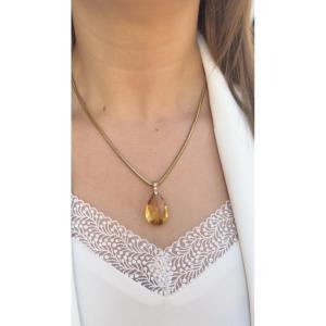 Contemporary Necklace In 18-carat Yellow Gold, Citrine And Rose Diamonds.