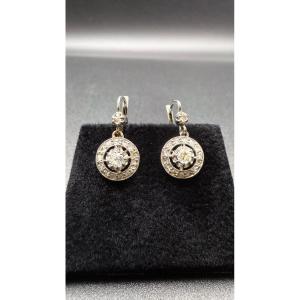 Art Deco Sleeper Earrings In White Gold And Diamonds