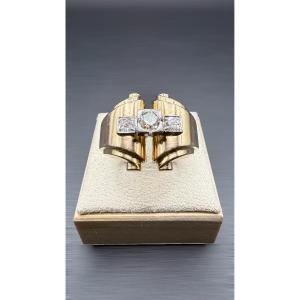 1950s Tank Ring In 18k Gold And Diamonds.