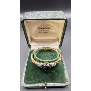 Twisted Link Bracelet In 18-carat Gold, Cabochon Garnet And Diamonds