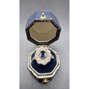 Art Nouveau Ring In 18-carat Gold With Sapphire And Diamonds